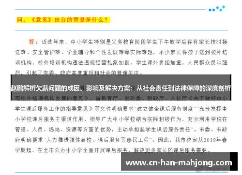 赵鹏解析欠薪问题的成因、影响及解决方案：从社会责任到法律保障的深度剖析